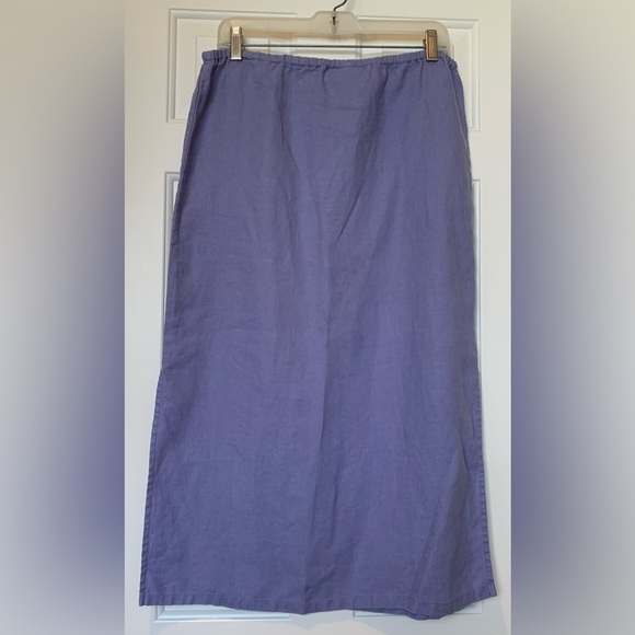 Chadwick’s vintage Aline 100% Linen midi skirt side 13” size 6 petite periwinkle - Picture 4 of 9